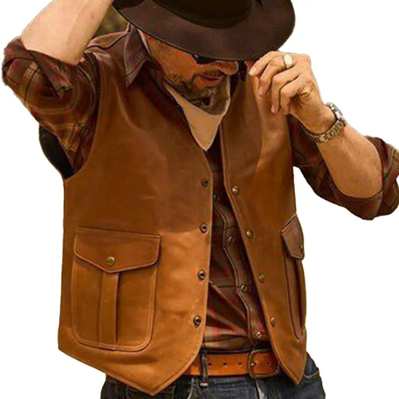 Men's Vintage V-Neck Leather Vest 50763469U sold by Manly product image thumbnail 3