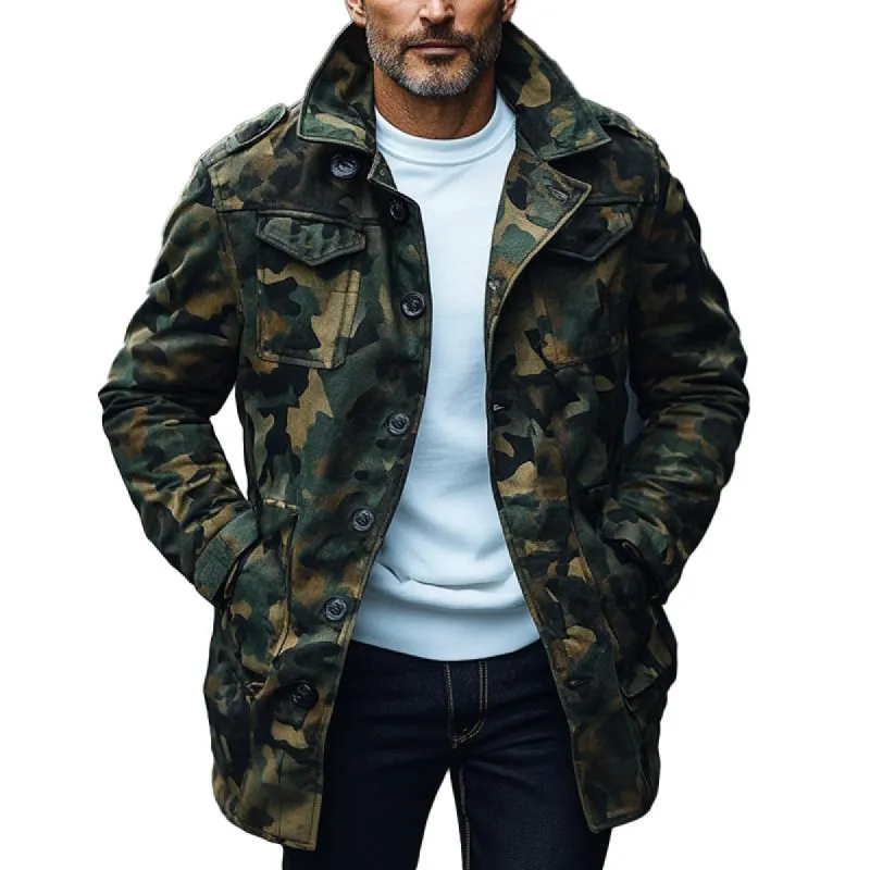 Men's Outdoor Camouflage Lapel Mid-length Coat 04617434X sold by Manly