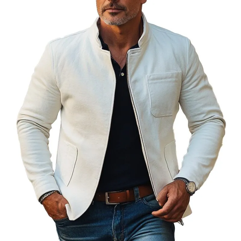 Men's Solid Color Cotton Stand Collar Jacket 89453510X sold by Manly