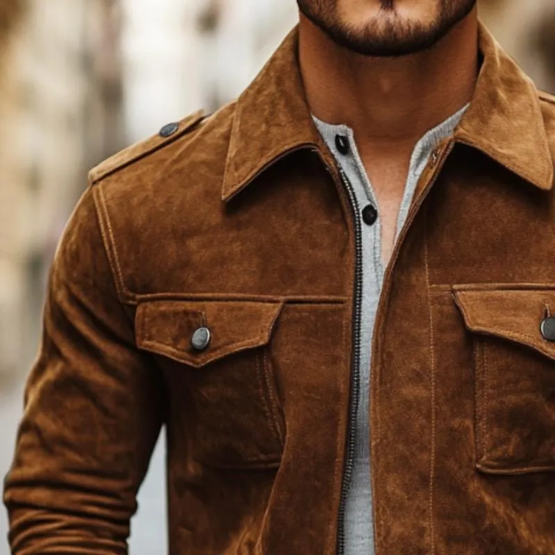 Men's Vintage Casual Suede Zip-Up Motorcycle Jacket 25414946TO sold by Manly product image thumbnail 3