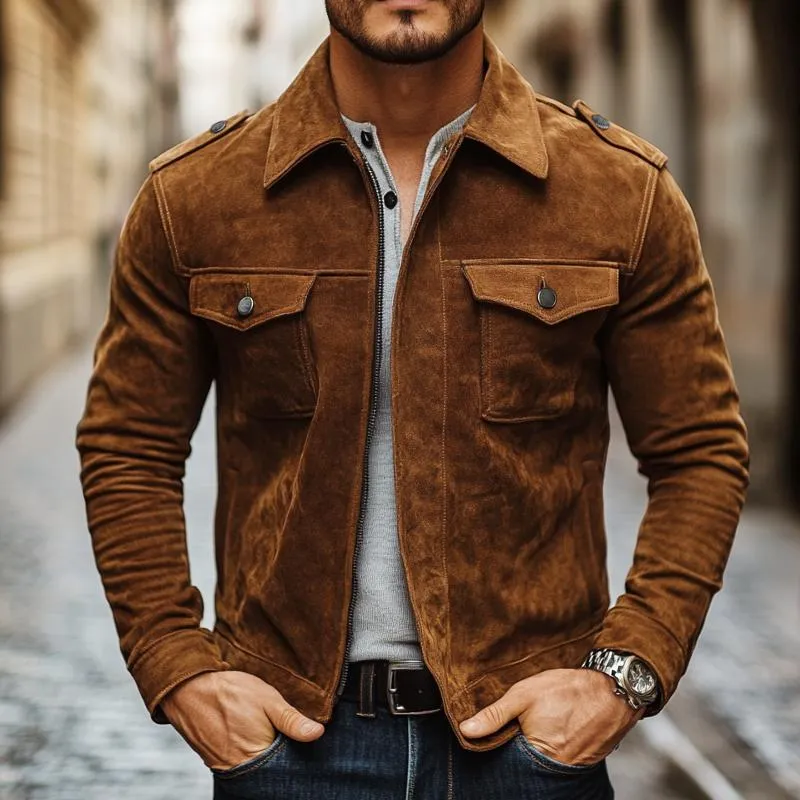Men's Vintage Casual Suede Zip-Up Motorcycle Jacket 25414946TO sold by Manly product image thumbnail 2