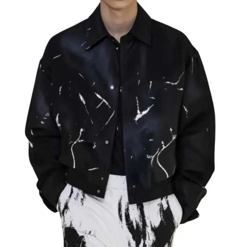 Men's Fashion Satin Printed Lapel Single Breasted Baseball Jacket 55652775M sold by Manly