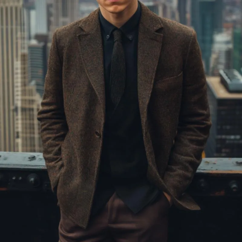 Men's Vintage Wool Blend Notch Lapel Single Breasted Loose Blazer 58112607M sold by Manly product image thumbnail 2