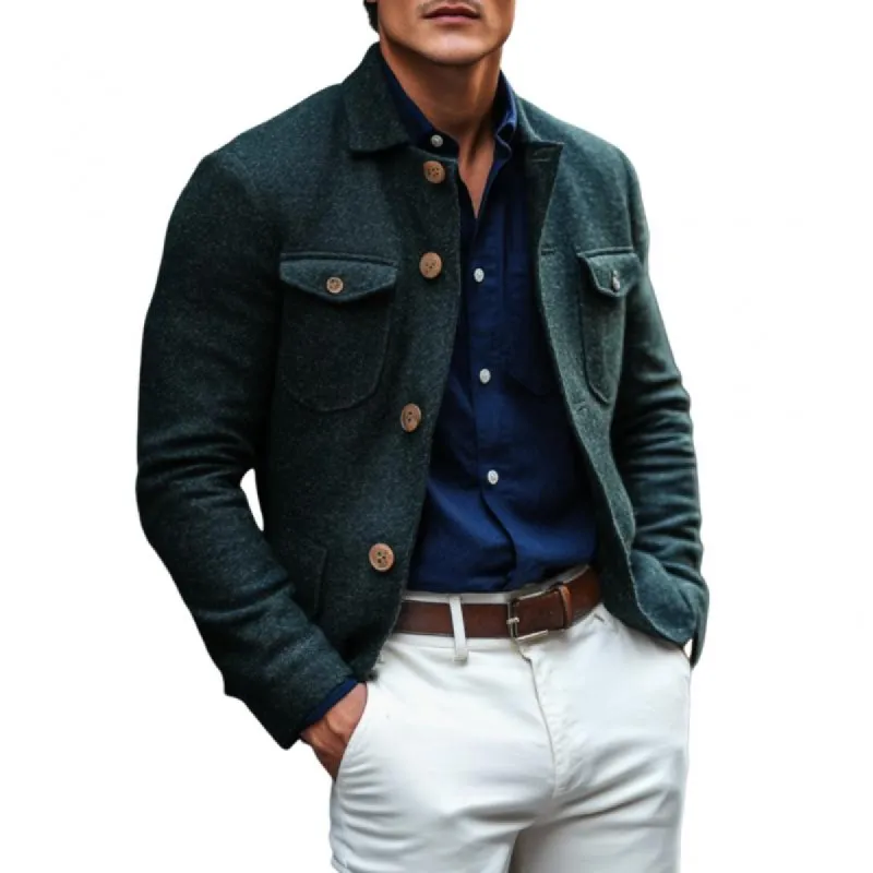 Men's Vintage Wool Blend Lapel Single Breasted Multi-Pocket Jacket 94672133M sold by Manly