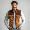 Men's Vintage Suede Colorblock Zipper Stand Collar Vest 54768928Y sold by Manly