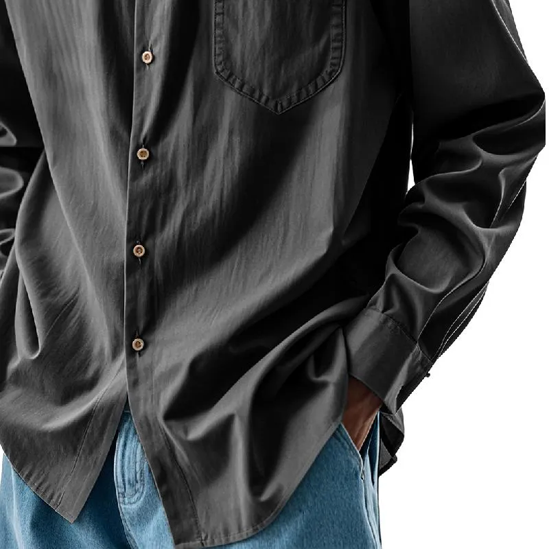Men's Casual Cotton and Linen Chest Pocket Long Sleeve Shirt 93745372Y sold by Manly product image thumbnail 3