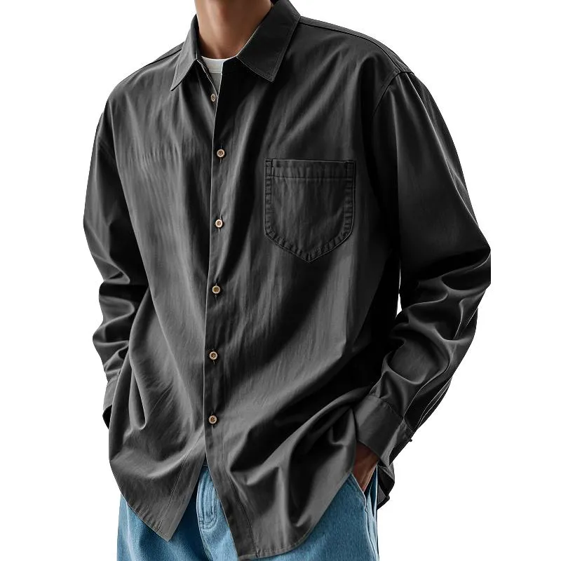 Men's Casual Cotton and Linen Chest Pocket Long Sleeve Shirt 93745372Y sold by Manly