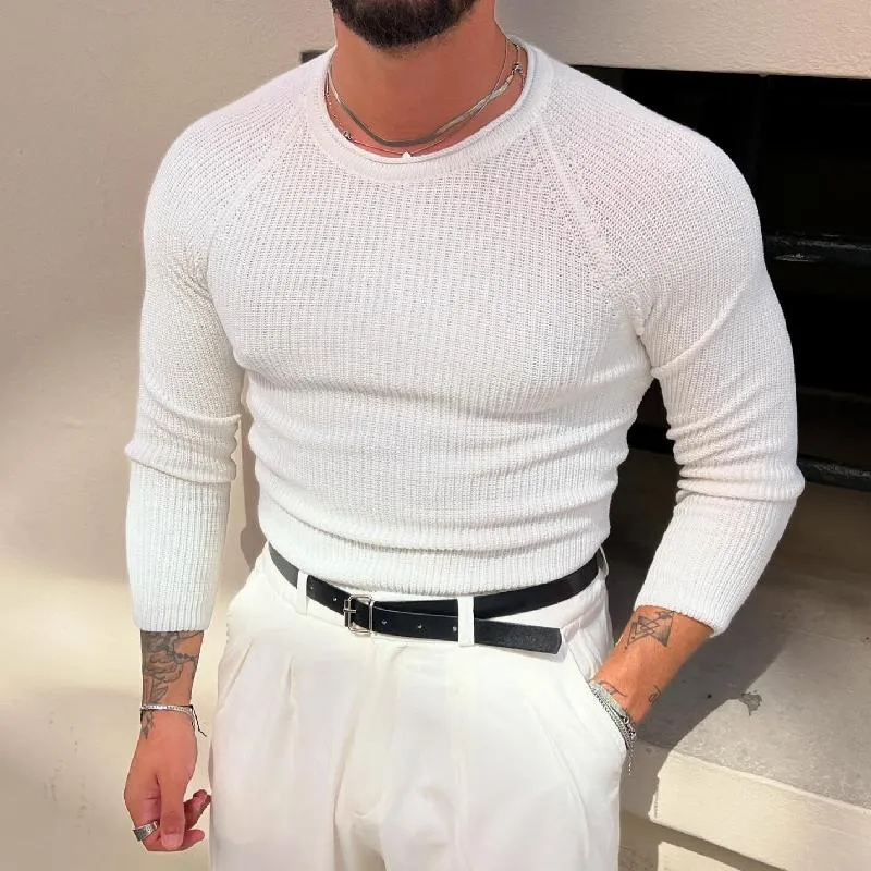 Men's Fashion Solid Color Slim Fit Raglan Sleeve Crewneck Knitted Sweater 89503733Y sold by Manly product image thumbnail 3