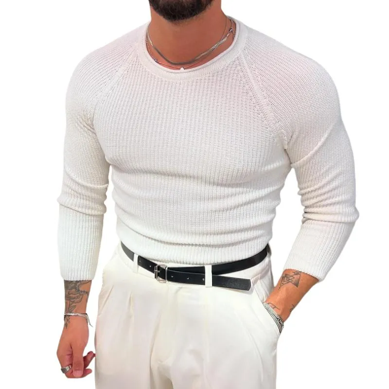 Men's Fashion Solid Color Slim Fit Raglan Sleeve Crewneck Knitted Sweater 89503733Y sold by Manly