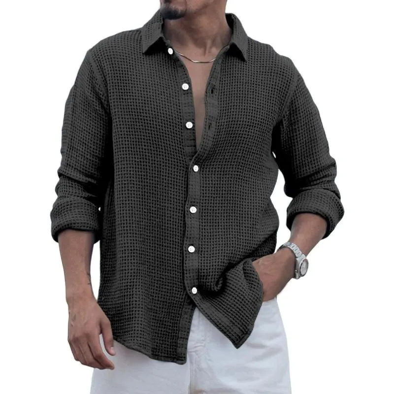 Men's Casual Loose Fit Waffle Long Sleeve Shirt 64794448Y sold by Manly