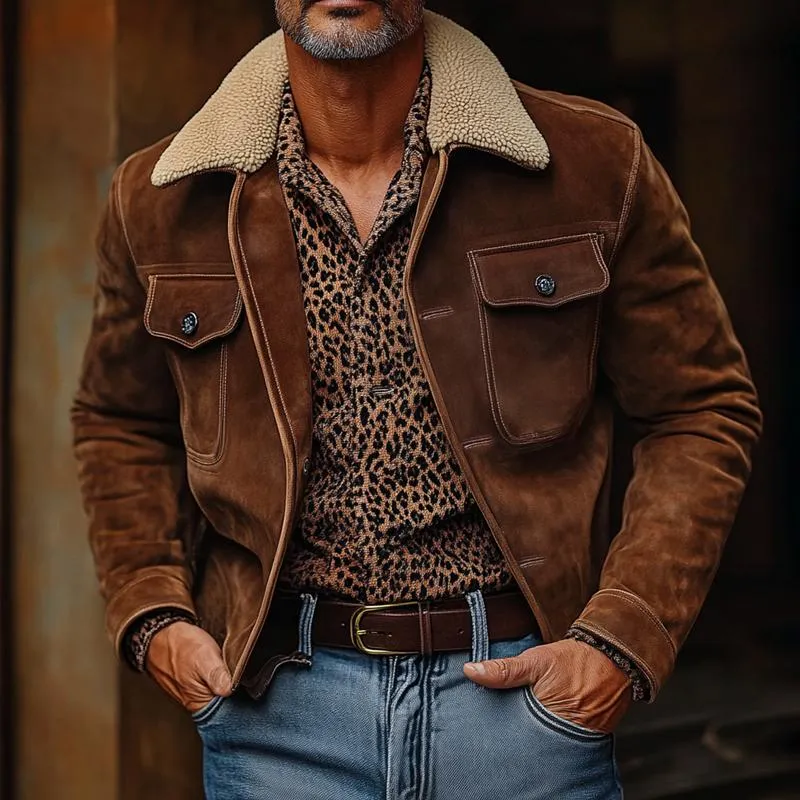 Men's Vintage Suede Fleece Lapel Chest Pocket Single Breasted Jacket 34414535Z sold by Manly product image thumbnail 2