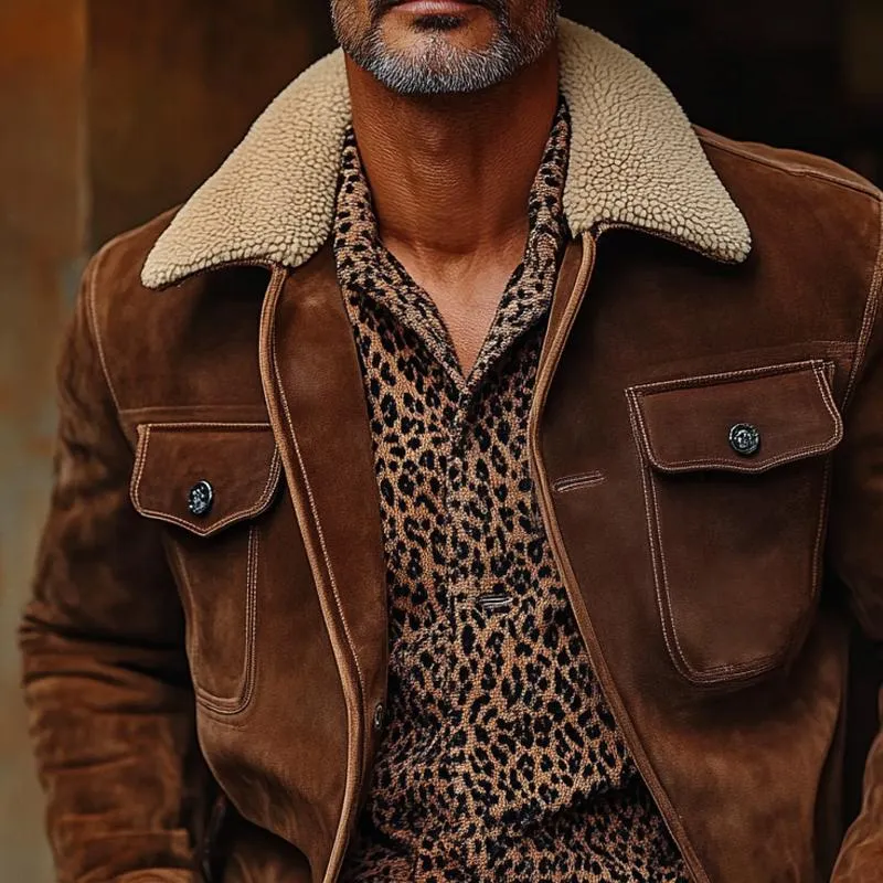 Men's Vintage Suede Fleece Lapel Chest Pocket Single Breasted Jacket 34414535Z sold by Manly product image thumbnail 3