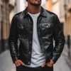 Men's Vintage Multi-Pocket Lapel Leather Jacket 07415000X sold by Manly