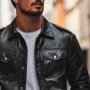 Men's Vintage Multi-Pocket Lapel Leather Jacket 07415000X sold by Manly