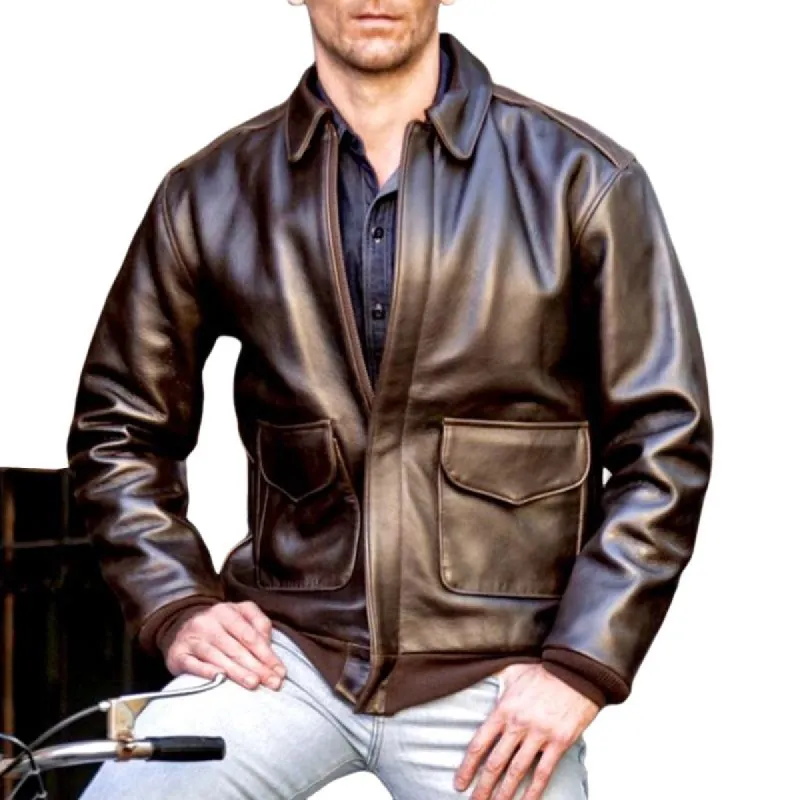 Men's Retro Glossy Leather Jacket 44846736U sold by Manly