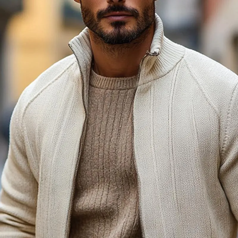 Men's Retro Stand Collar Zipper Knit Cardigan 96659667U sold by Manly product image thumbnail 3