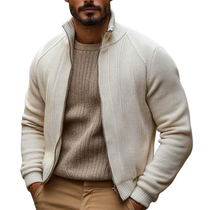 Men's Retro Stand Collar Zipper Knit Cardigan 96659667U sold by Manly