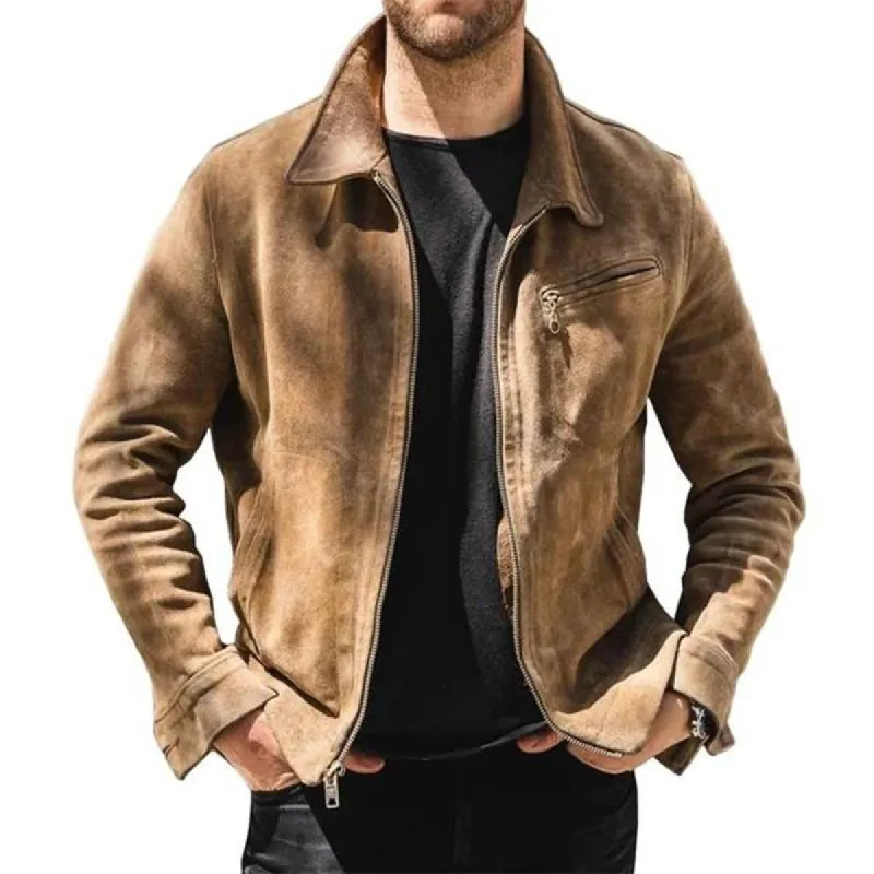 Men's Vintage Suede Lapel Jacket 82636299U sold by Manly