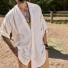 Men's Solid Color Loose V Neck Half Sleeve Shirt 42978684Z sold by Manly