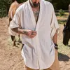 Men's Solid Color Loose V Neck Half Sleeve Shirt 42978684Z sold by Manly