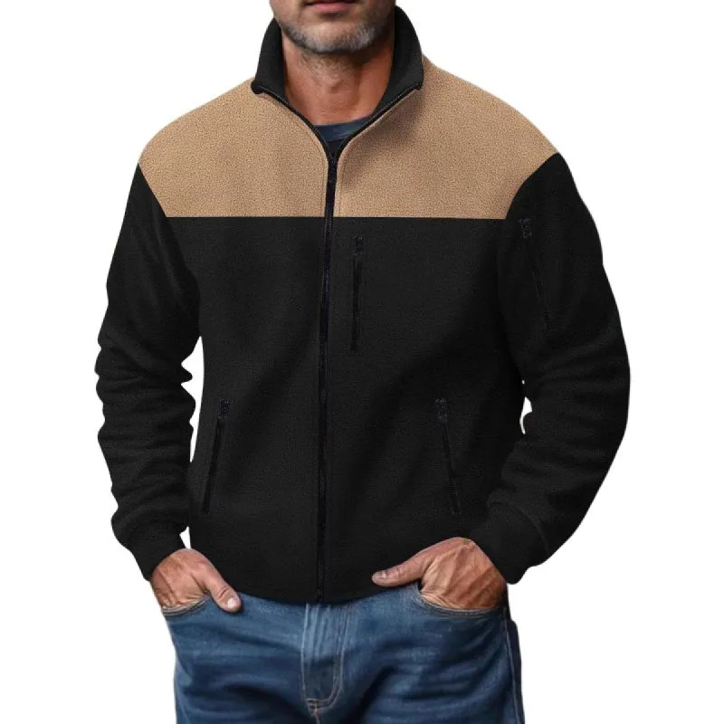 Men's Colorblock Polar fleece Multi-pocket Zipper Jacket 36030217Z sold by Manly
