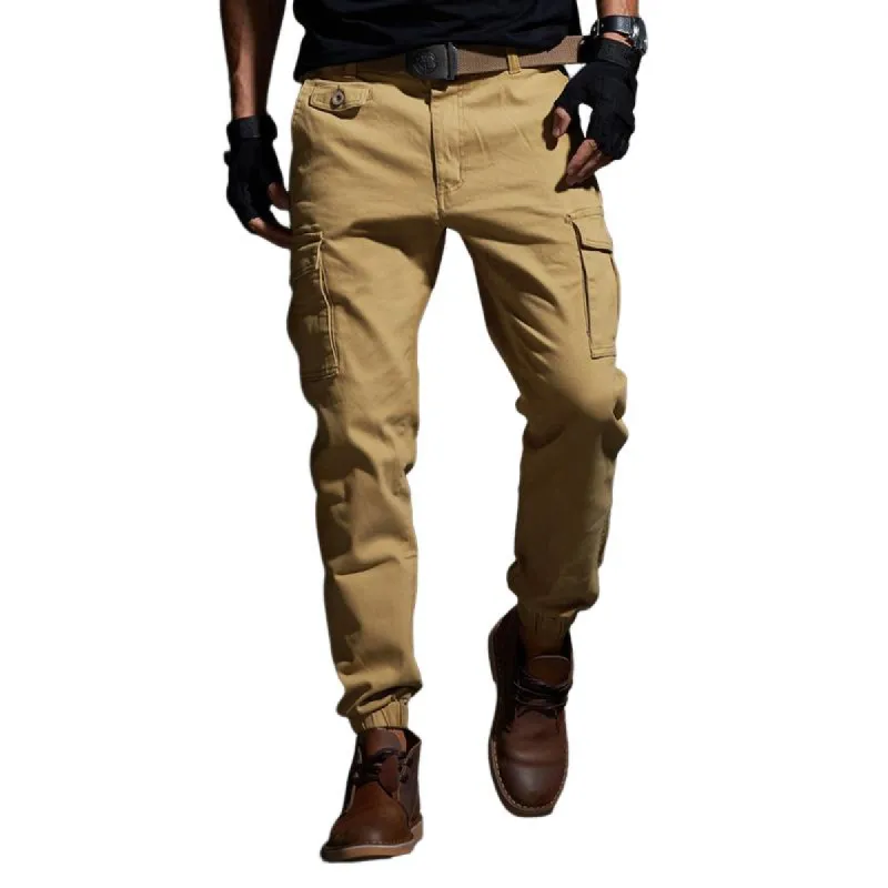 Men's Solid Color Cotton Multi-pocket Cargo Pants 72173251Z sold by Manly