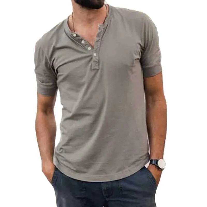 Men's Vintage Solid Color Henley Collar Short Sleeve T-Shirt 88474624Y sold by Manly