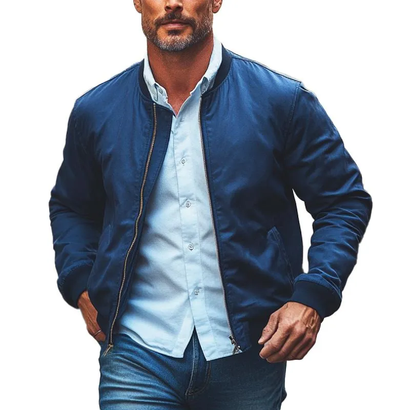 Men's Casual Solid Color Zipper Baseball Jacket 00123437X sold by Manly