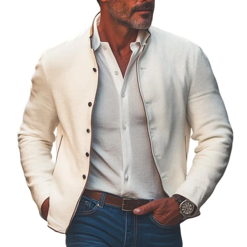 Men's Solid Cotton Twill Stand Collar Jacket 97488869X sold by Manly