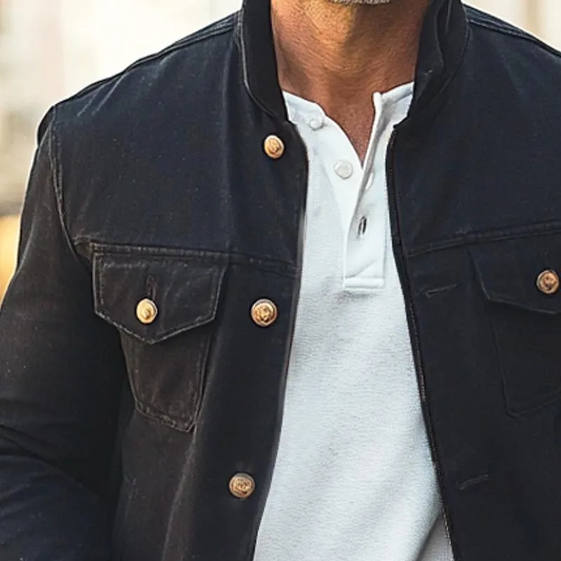 Men's Vintage Solid Lapel Denim Jacket 71676008X sold by Manly product image thumbnail 3