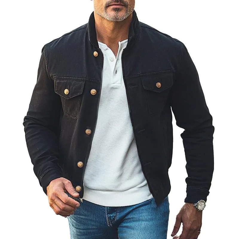 Men's Vintage Solid Lapel Denim Jacket 71676008X sold by Manly