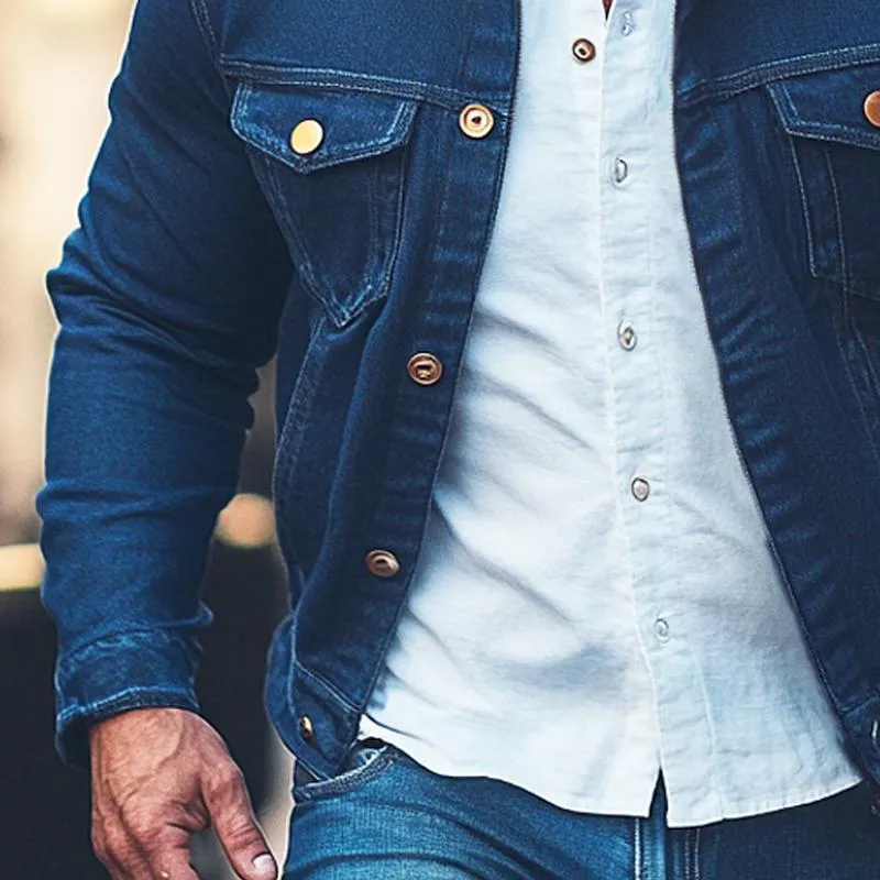 Men's Solid Color Lapel Single Breasted Denim Jacket 96459566X sold by Manly product image thumbnail 3