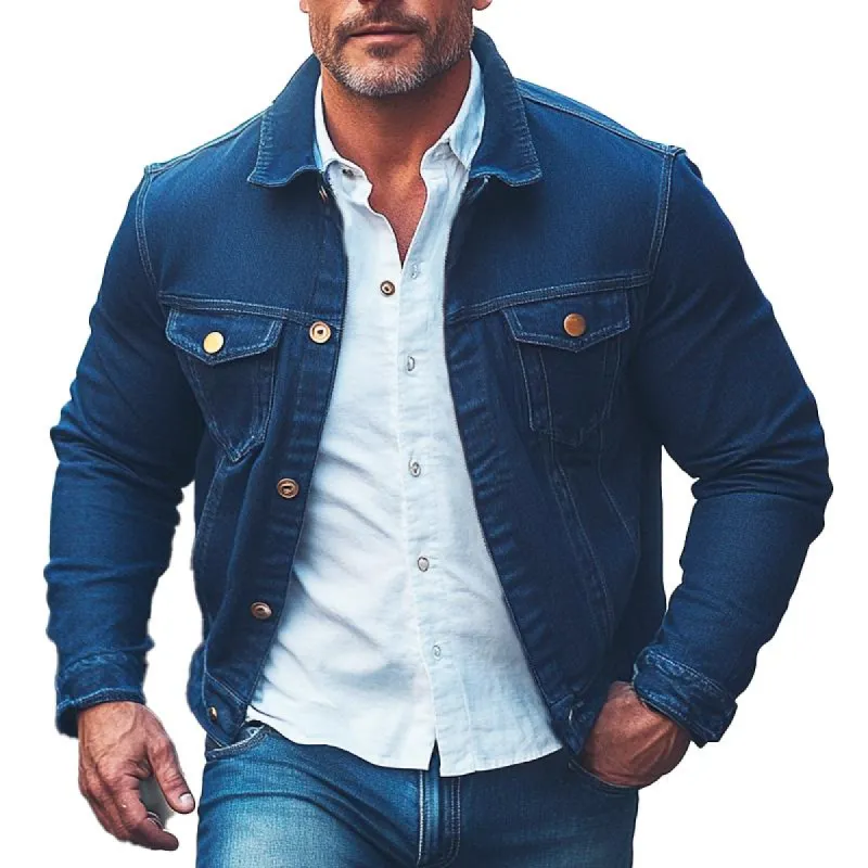 Men's Solid Color Lapel Single Breasted Denim Jacket 96459566X sold by Manly