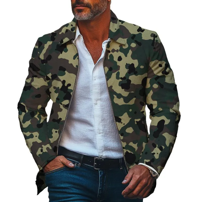Men's Camouflage Lapel Zip-Up Jacket 40213845X sold by Manly