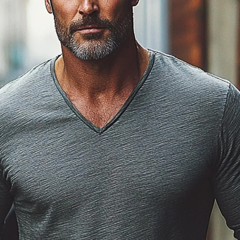 Men's Cotton Blend V-Neck Long Sleeve T-Shirt 26276507X sold by Manly product image thumbnail 3