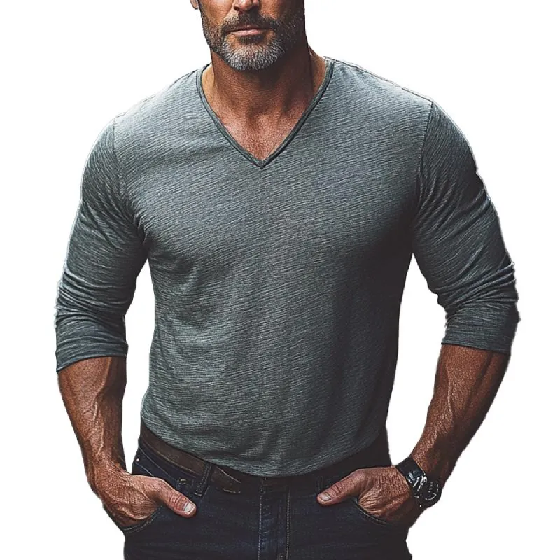 Men's Cotton Blend V-Neck Long Sleeve T-Shirt 26276507X sold by Manly