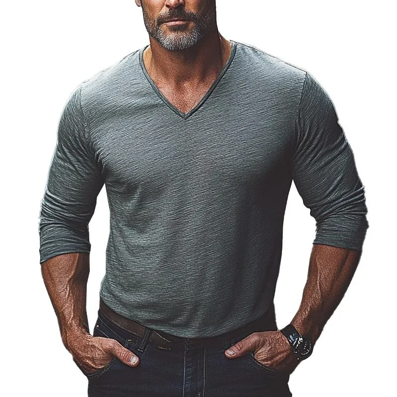 Men's Cotton Blend V-Neck Long Sleeve T-Shirt 26276507X sold by Manly
