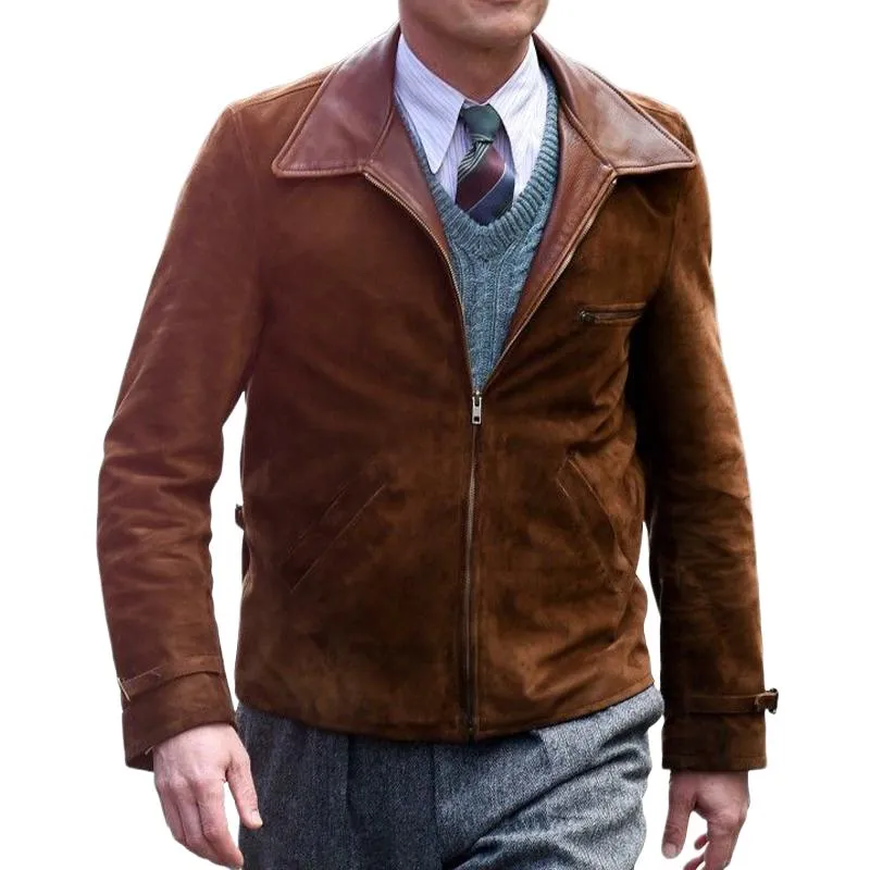 Men's Vintage Suede Paneled Leather Collared Jacket 95331412U sold by Manly product image thumbnail 4