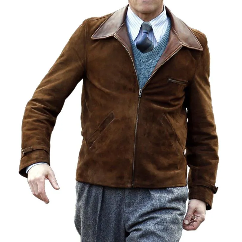 Men's Vintage Suede Paneled Leather Collared Jacket 95331412U sold by Manly