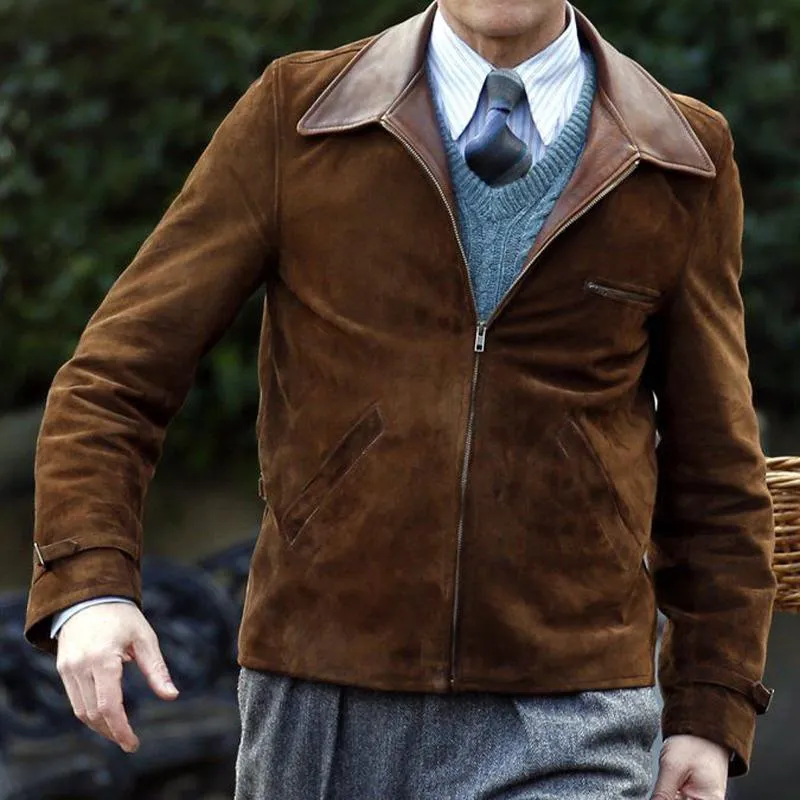 Men's Vintage Suede Paneled Leather Collared Jacket 95331412U sold by Manly product image thumbnail 2