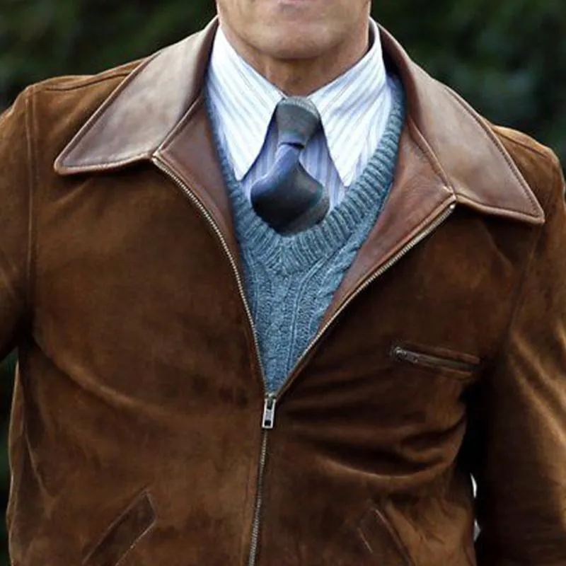 Men's Vintage Suede Paneled Leather Collared Jacket 95331412U sold by Manly product image thumbnail 3