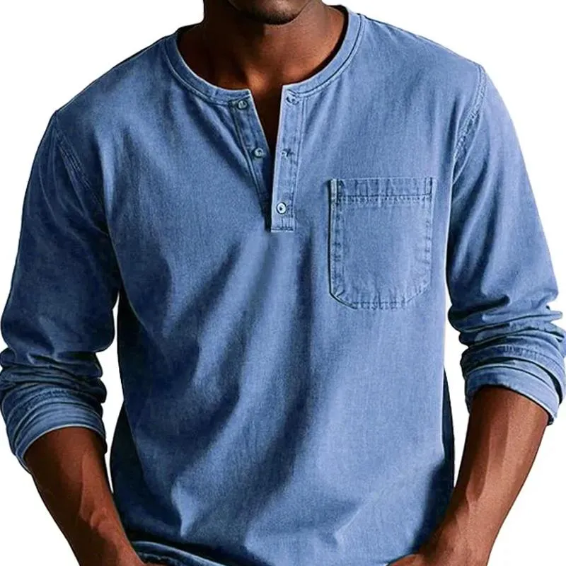 Men's Fashion Solid Color Henley Collar Long Sleeve Casual T-shirt 32198732Z sold by Manly product image thumbnail 2