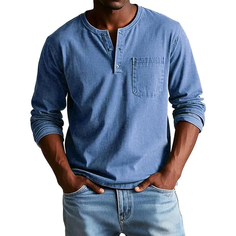 Men's Fashion Solid Color Henley Collar Long Sleeve Casual T-shirt 32198732Z sold by Manly