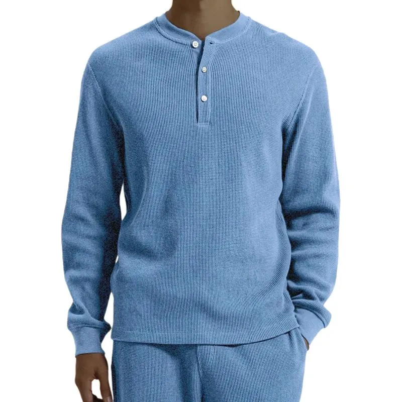 Men's Fashion Solid Color Waffle Henley Collar Long Sleeve Casual T-shirt 98816743Z sold by Manly