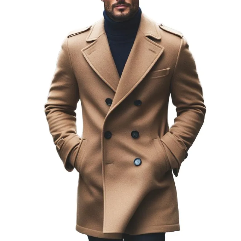 Men's Fashion Solid Notch Lapel Double Breasted Mid-length Coat 37867972Z sold by Manly
