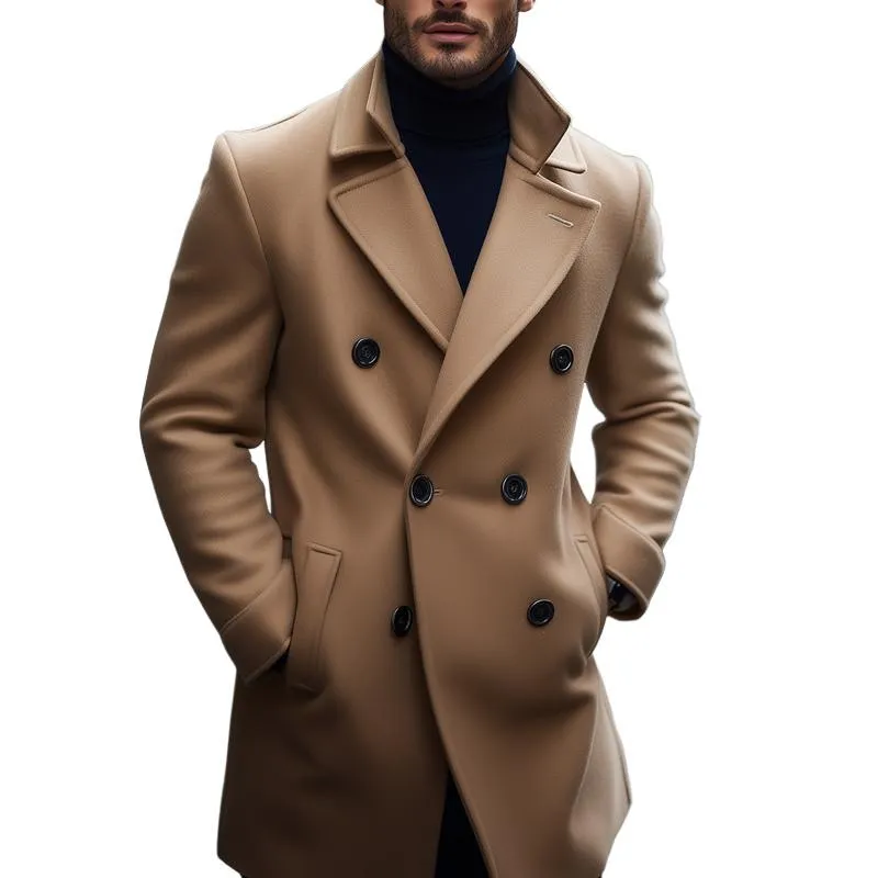 Men's Fashion Solid Double-layer Lapel Double Breasted Mid-length Coat 46373646Z sold by Manly