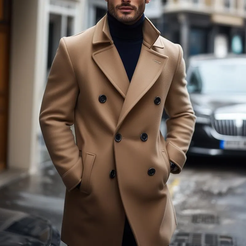 Men's Fashion Solid Double-layer Lapel Double Breasted Mid-length Coat 46373646Z sold by Manly product image thumbnail 2