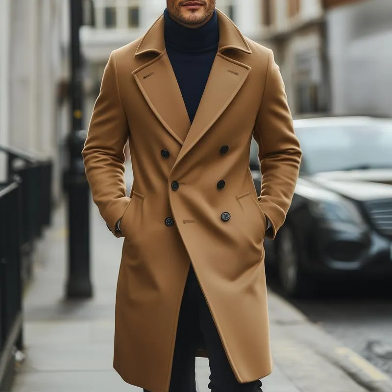 Men's Fashion Solid Lapel Double Breasted Long Coat 87497080Z sold by Manly product image thumbnail 2