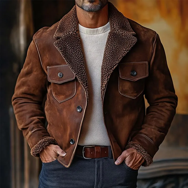 Men's Vintage Suede Fleece Lapel Chest Pocket Single Breasted Jacket 05860237Z sold by Manly product image thumbnail 2