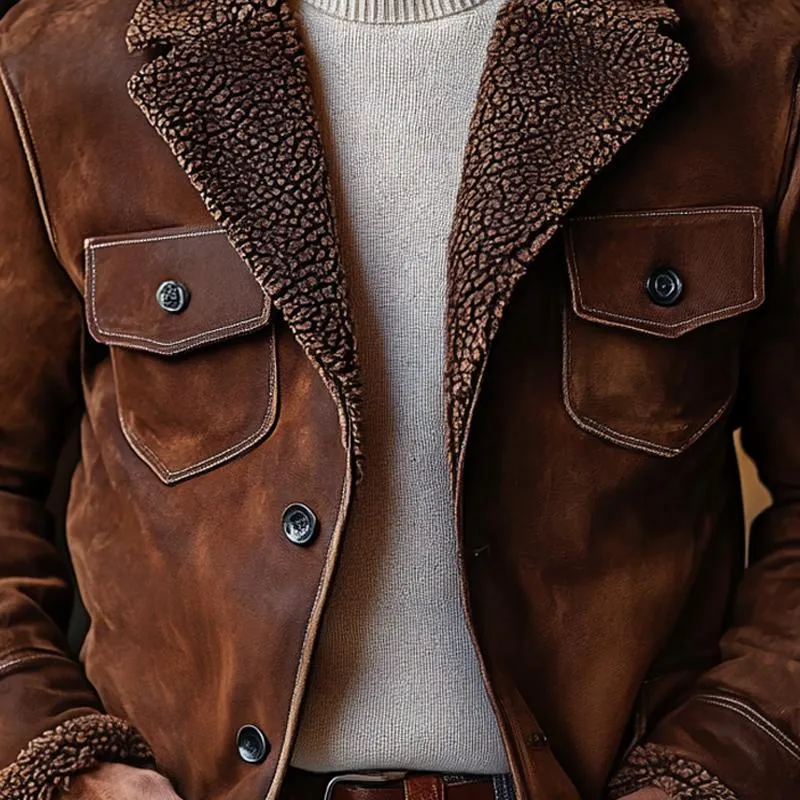 Men's Vintage Suede Fleece Lapel Chest Pocket Single Breasted Jacket 05860237Z sold by Manly product image thumbnail 3